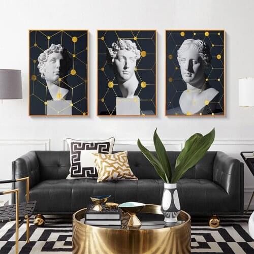 Modern Abstract Gold Line Canvas Prints David Sculpture Wall Pictures Art Painting Renaissance Poster for Living Room Home Decor
