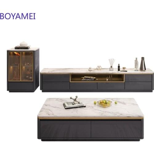 Modern minimalist rock slate coffee table TV cabinet combination light luxury floor-to-ceiling living room floor wall cabinet