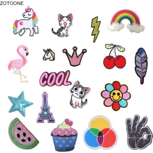 10Pcs Iron on Unicorn Cat Flamingo Patch for Clothing Sew on Letter Sticker Heat Transfer Embroidered Diy Applications Fabric G