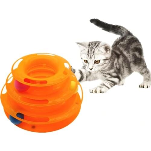 Three Levels pet cat toy Tower Tracks Disc cat Intelligence Amusement triple pay disc cat toys ball Training Amusement plate