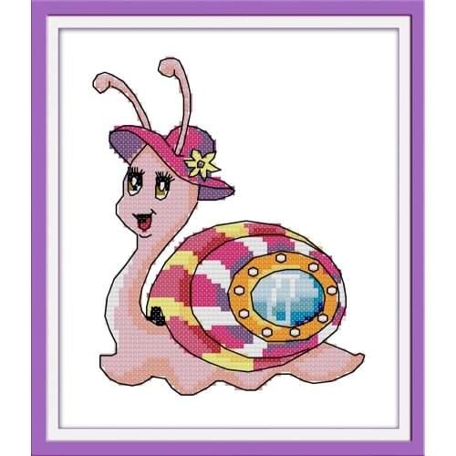 The snail girl cross stitch kit aida 14ct 11ct count print canvas stitches embroidery DIY handmade