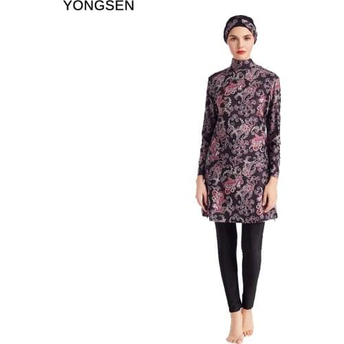 YONGSEN Women Burkinis Bathing Suit Plus Size Muslim Swimming Beachwear Islamic Swimsuit Muslim Swimwear Female Three piece
