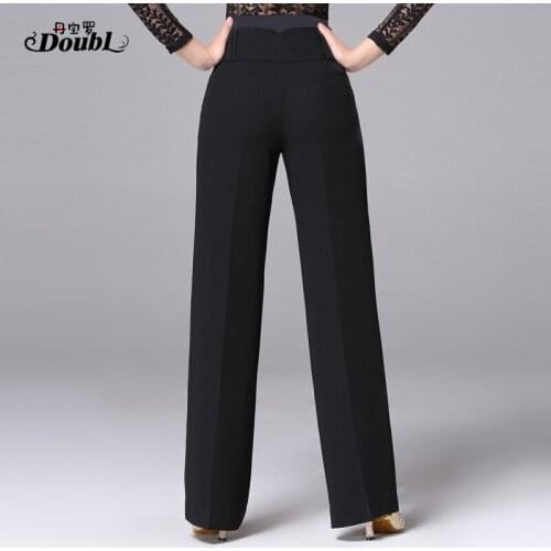 New Adult Female Dance Pants Black Ballroom Latin Dress Trousers Straight Modern National Standard Dance Long Flared Pants H667