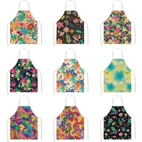Creative Plant Priinting Women Kitchen Aprons Cooking oil-proof Cotton Linen Antifouling Chef Apron 68*55cm 0160