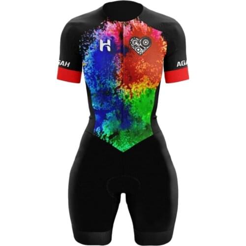 Agah Macaquinh Women Triathlon Skinsuit Short sleeve Jumpsuit Cycling Jersey Sportwear Bodysuit Kit Mtb Summer bike Suit Running