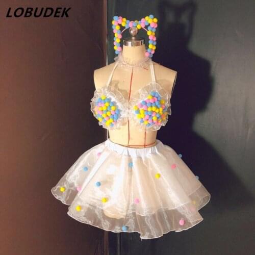 Female Costume Fluffy Ball Model Catwalk Stage wear Outfit Sparkly Bikini dancing DJ singer Dance nightclub party