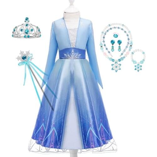 Elsa Dress Princess Ball Gown Kids Tulle Lace Shoulderless Performance Gorgeous Blue Costumes Halloween Party Dress