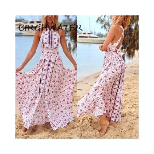 Women Dress 2021 Floral Print Sleeveless Backless High Sllit Maxi Dresses Summer Boho Long Dress Women Vestidos