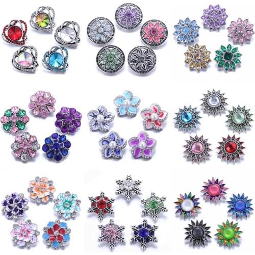 10pcs/lot Wholesale Flower Snaps Jewelry Mixed 18mm Snap Button with Crystal Rhinestone Button for 18mm Snap Bracelets Bangles
