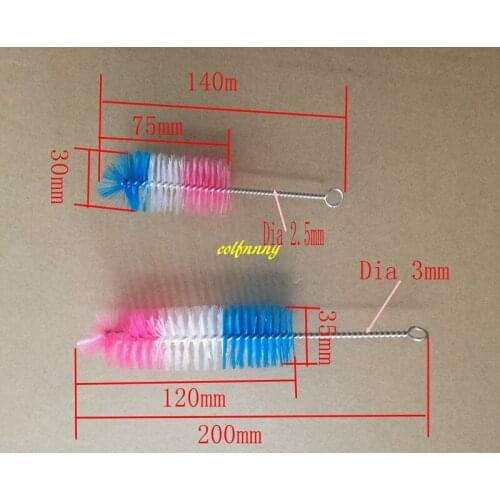 100pcs/lot 200*120*35mm & 140*75*30mm Colorful Nylon Cleaning Brush Baby Feeding Bottle Spout Tube Glass Cup Brushes B60501