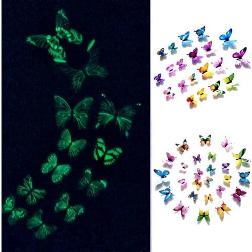 12pcs Luminous Butterfly Wall Stickers Butterfly Design Decal Art Wall Stickers Room Magnetic Home Decor DIY Stickers Wallpaper