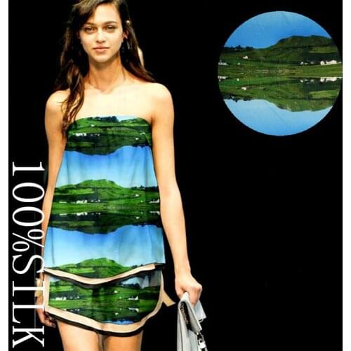 140cm landscape digital printed silk fabric soft wide leg pants dress crepe de chine silk fabric wholesale silk cloth