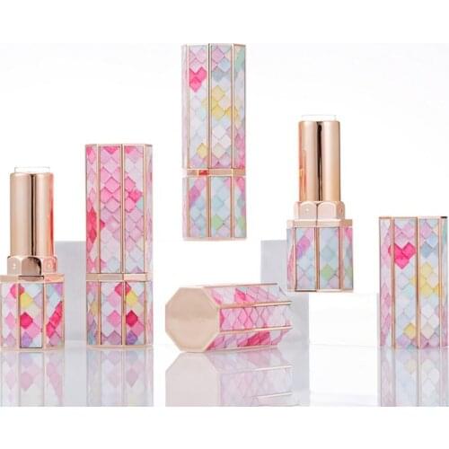 3D Mermaid Scale Octagon Lipstick Tube 12.1mm Diy Lip Balm Tubes Lip Stick Beauty Lipstick Balm Containers Empty Cosmetic Makeup