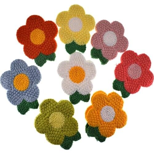 5Pcs Leaf flowers cotton crochet fabric applique flower for clothes accessories trim sewing decoration 65 x 75mm