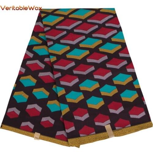 6 Yards/Lot Blackground African Fabric Diamond Pattern Ankara Polyester Cloth For Sewing Wax Print Handwork DiyMaterial FP6394