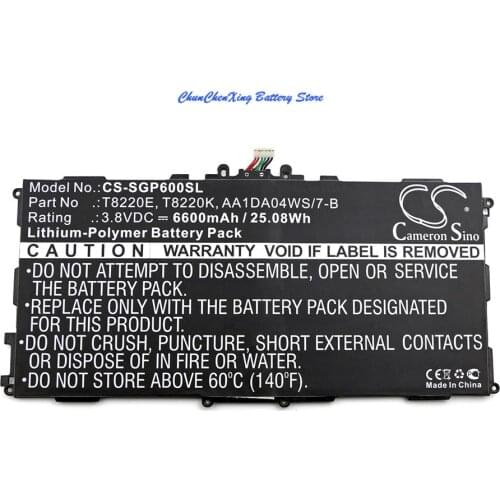 Cameron Sino 6600mAh Battery T8220E, T8220K for Samsung SM-P600, SM-P601,SM-P605,SM-P605M, SM-P605V, SM-P607T, T520, T525, T527P
