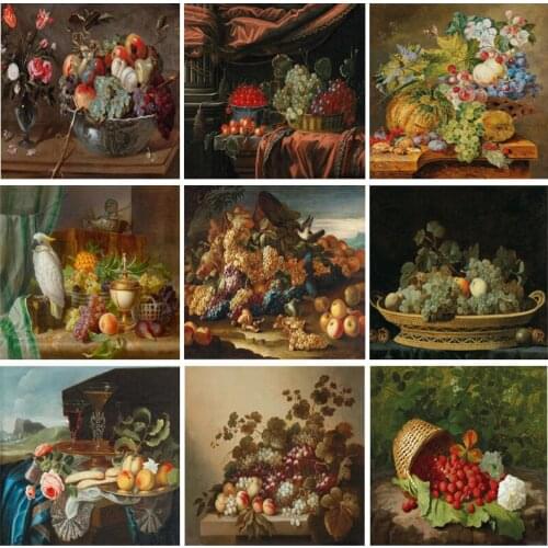 OUYIJIA 5D DIY Fruit Flower Diamond Painting Grape Peach Diamond Mosaic Embroidery Rhinestone Home Decoration Cross Stitch Apple