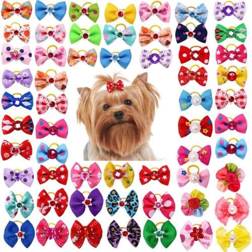 10/20/30pcs Dog Grooming Bows mix 30colours Cat dog Hair Bows Small Pog Grooming Accessories Dog Hair Rubber Bands Pet Supplier