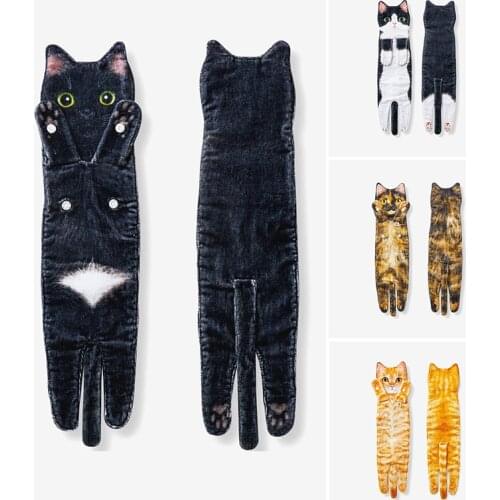 Long Cat Shaped Towel for Home Quick-dry Hand Towel with Buckle for Bathroon Kitchen Looks Like a Real Kitten 15*52cm TT