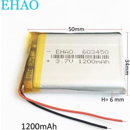 EHAO 603450 3.7V 1200mAh Lithium Polymer LiPo Rechargeable Battery For MP3 GPS DVD PAD E-books tablet PC