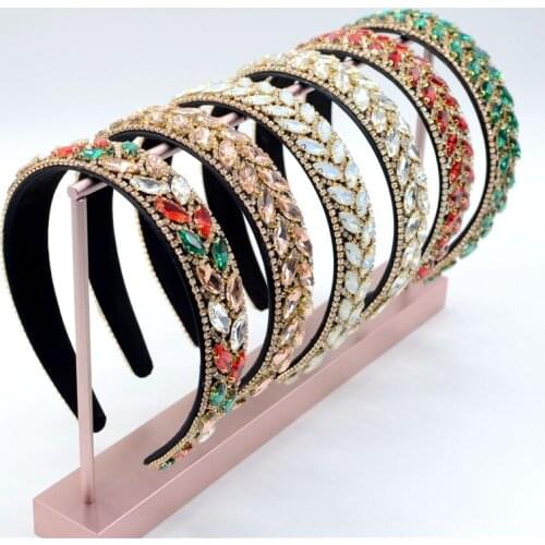 Elegant Colorful Diamonds Padded Hoop Band Rhinestone Bling Baroque Headband for Women Headdress Wedding Bridal Hair Accessories