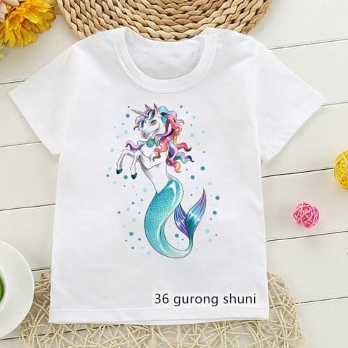 Kawaii girls t-shirt cute fish and unicorn cartoon print girls clothes fun kids tshirt summer high quality pink white shirt tops