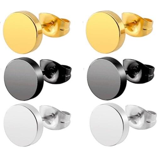 Classic Black/Steel Round Stainless Steel Stud Earrings For Men Women Punk Rock Unisex Earrings Jewelry Size 3-10mm