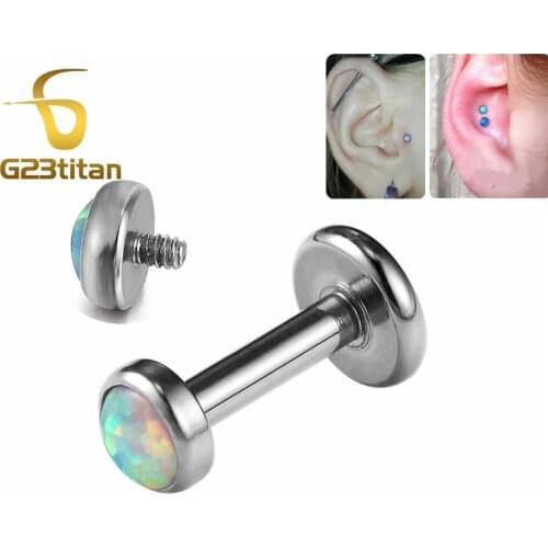 G23titan Fire Opal Stone Cartilage Earring Labret Piercing G23 Titanium Labret Ear Helix Lip Nose Body Piercing Jewelry