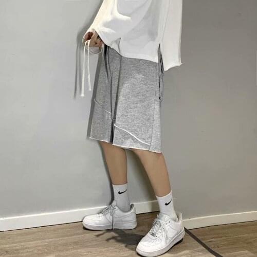 Summer thin casual shorts mens tide loose solid color basketball pants sports five-point gray guard pants stitching pants