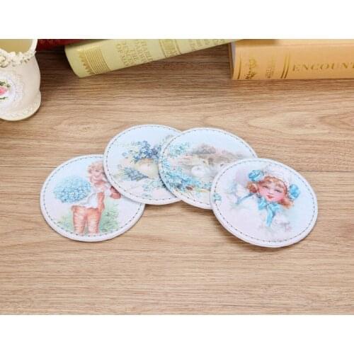LINKWELL Set of 4 10x10cm Spring Girl Boy Swan Flower Round Kitchen Tabletop Bar Coaster Table Cup Holder Drink Placemat Mat