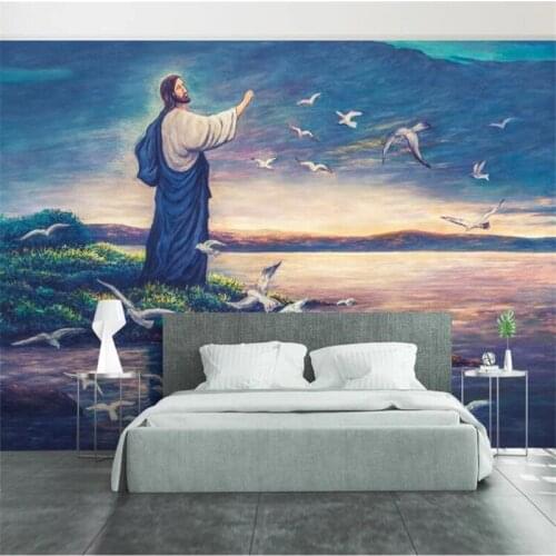 Milofi size custom 3D printing wallpaper mural abstract European-style Jesus priest oil painting peace dove background wall