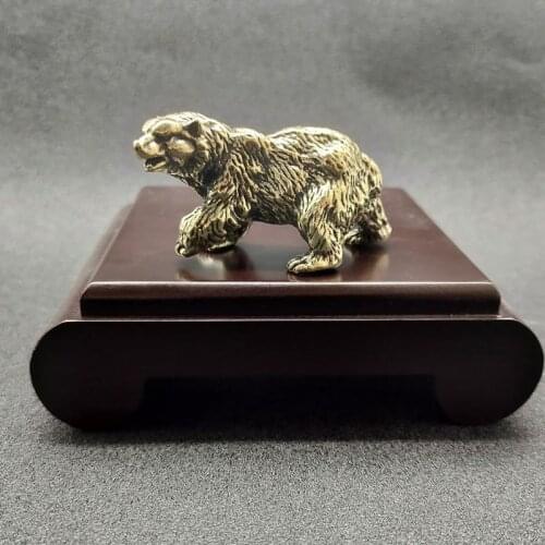Antique Solid Brass Polar bear Miniature Figurines Retro Copper Animal Tea Pet Desktop Ornament Decor Crafts Keychain Pendants