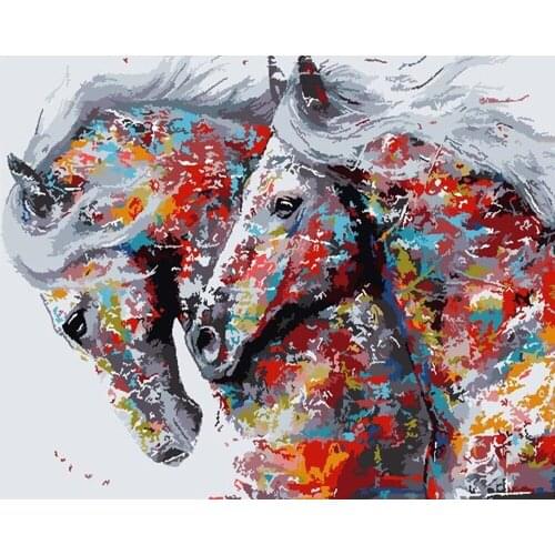 DIY Horse Coloring Animal 5D DIY Poured Glue Diamond Painting Kits Scalloped Edge Hand Painted Art Canvas Unique Gift Home Decor