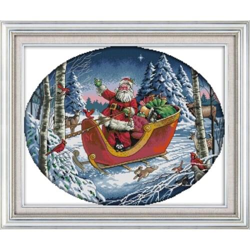 Joy Sunday Santa Claus Cross Stitch Kit 14CT DMC DIY Cross Stitch Printed Canvas Needlework Set Christmas Home Decoration & Gift