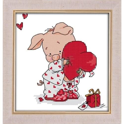 Love piggy cross stitch kit aida 14ct 11ct count printed canvas stitches embroidery DIY handmade needlework