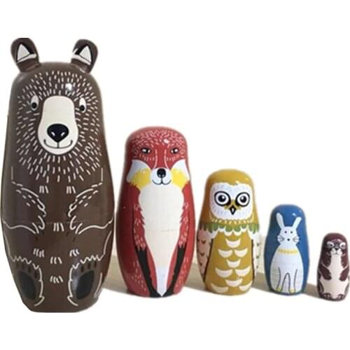 5pcs Bear Russian Matryoshka Dolls Handmade Basswood Nesting Dolls Set Matryoshka Dolls Toys Home Decor Toys