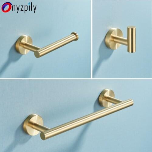 Onyzpily Brushed Gold Round Bathroom Accessories Set Bathroom Towel Bar Toilet Paper Holder with Hook Stainless Steel Wall Mount