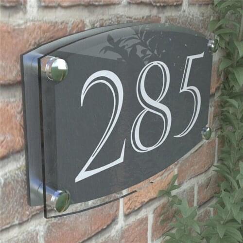 280mm x 180mm Modern House Sign Plaque Door Number Street Glass Effect Acrylic