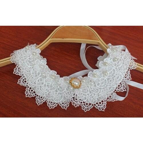 2015 New Fashion pearl detachable multilayer lace bead false collar necklace wedding accessaries white lace pearl false collar