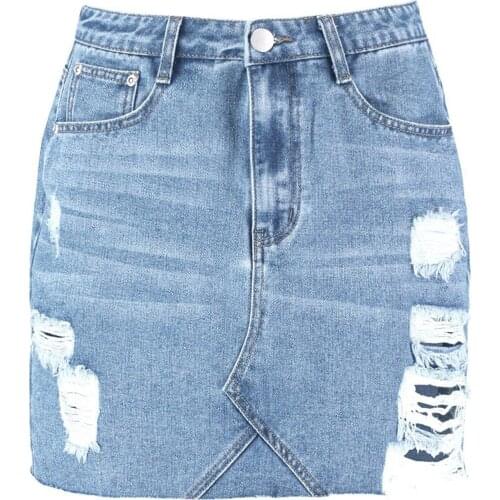 2021 New Female Denim Skirt, Women’ s High Waist Package Hip Skirt Ripped Dress for Summer Autumn, Blue, S/M/L/XL