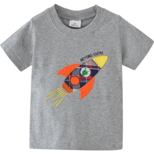 Funnygame New Arrival Rockets Embroidery Boys Summer Tshirts Cotton Childrens Clothes Hot Selling Kids Tees Tops