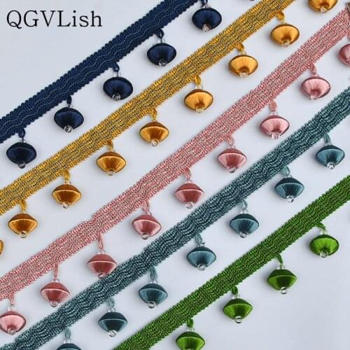 QGVLish 12M Beads Curtain Lace Trim Tassel Fringe DIY Sewing Wedding Sofa Stage Lamp Edge Decor Curtain Accessories Lace Ribbon