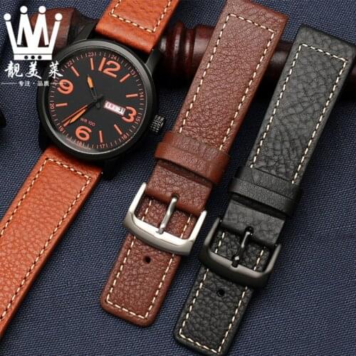 22mm leather watchband male universal strap brown black wristband for C-itizen BM8475/26E 00F00X Sao orange light kinetic energy