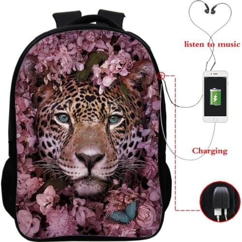 Backpack School Tiger 3d Print Kawaii Backpack Bag Kids School Bag USB Charging Backpacks for School Teenager Girls Mochila