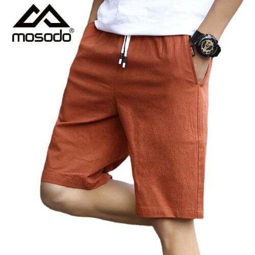 Mosodo Cotton And Linen Short Homme Summer Elastic Waist Casual Fashion Breathable Outdoor Beach Solid Color Shorts Men