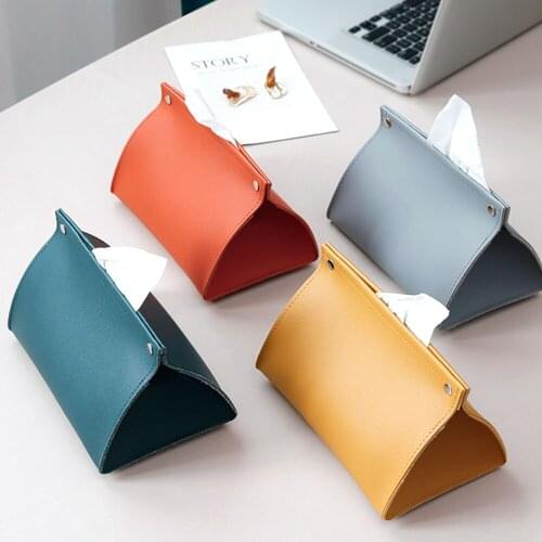 Scandinavia PU Leather Tissue Bag Ins Livingroom Table Napkin Case Home Vehicle Paper Towel Box Lady Cosmetic Tools Storage Bags