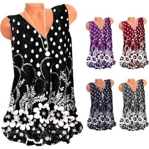 Summer Tanks Crop Top Women Flowers/Waterdrop Print Sexy V Neck Loose Vest Tops Women Sleeveless Vest Tanks Top haut femme
