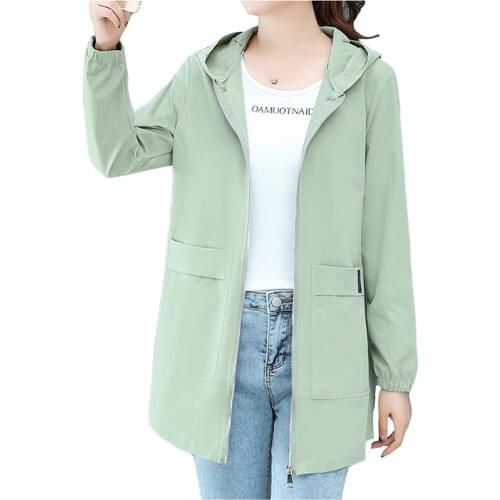 Oversize Spring Autumn Trench Coat Women Loose Hooded Tops Thin Outerwear Plus Size Windbreaker Sun Protection Clothing KW486
