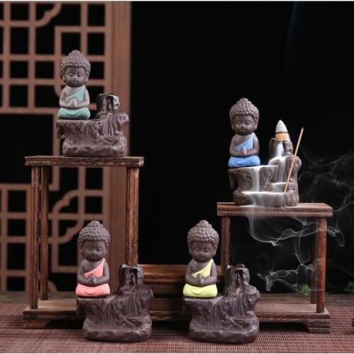 Creative Buddha Backflow Censer Handmade Ceramic Lotus Backflow Buddhist Incense Ceramic Backflow Incense Burner Holder Fragranc