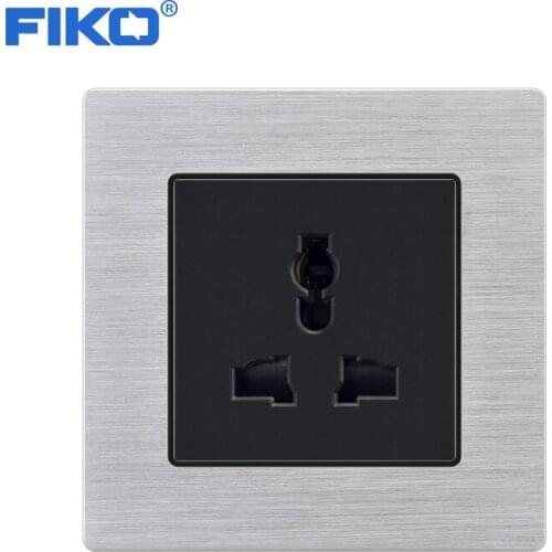 FIKO 86mm*86mm 13A 3 pin UK socket Universal standard wall power socket , Silver Black Aluminium Alloy panel socket